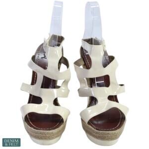 Christian Louboutin Beige Patent Espadrille Wedge Sandals Red Sole Size 39